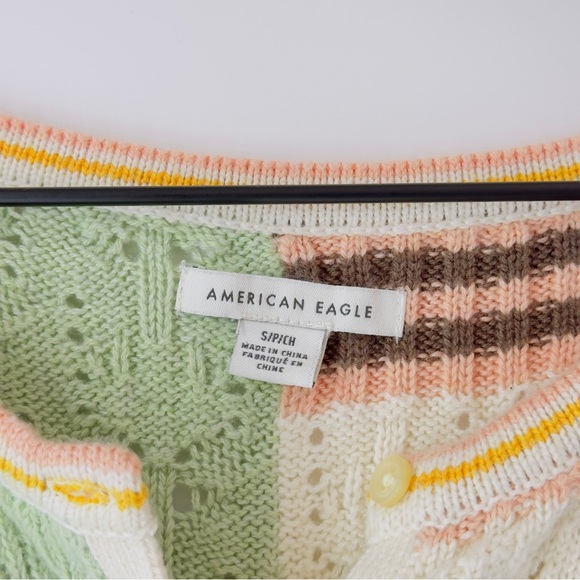 American Eagle Patchwork Crochet Button Front Tank Top Knit Multicolor Small - Picture 5 of 9